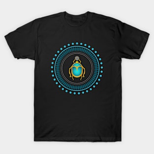 Ancient Egypt Scarab carrying Handmade Flower Of Life T-Shirt